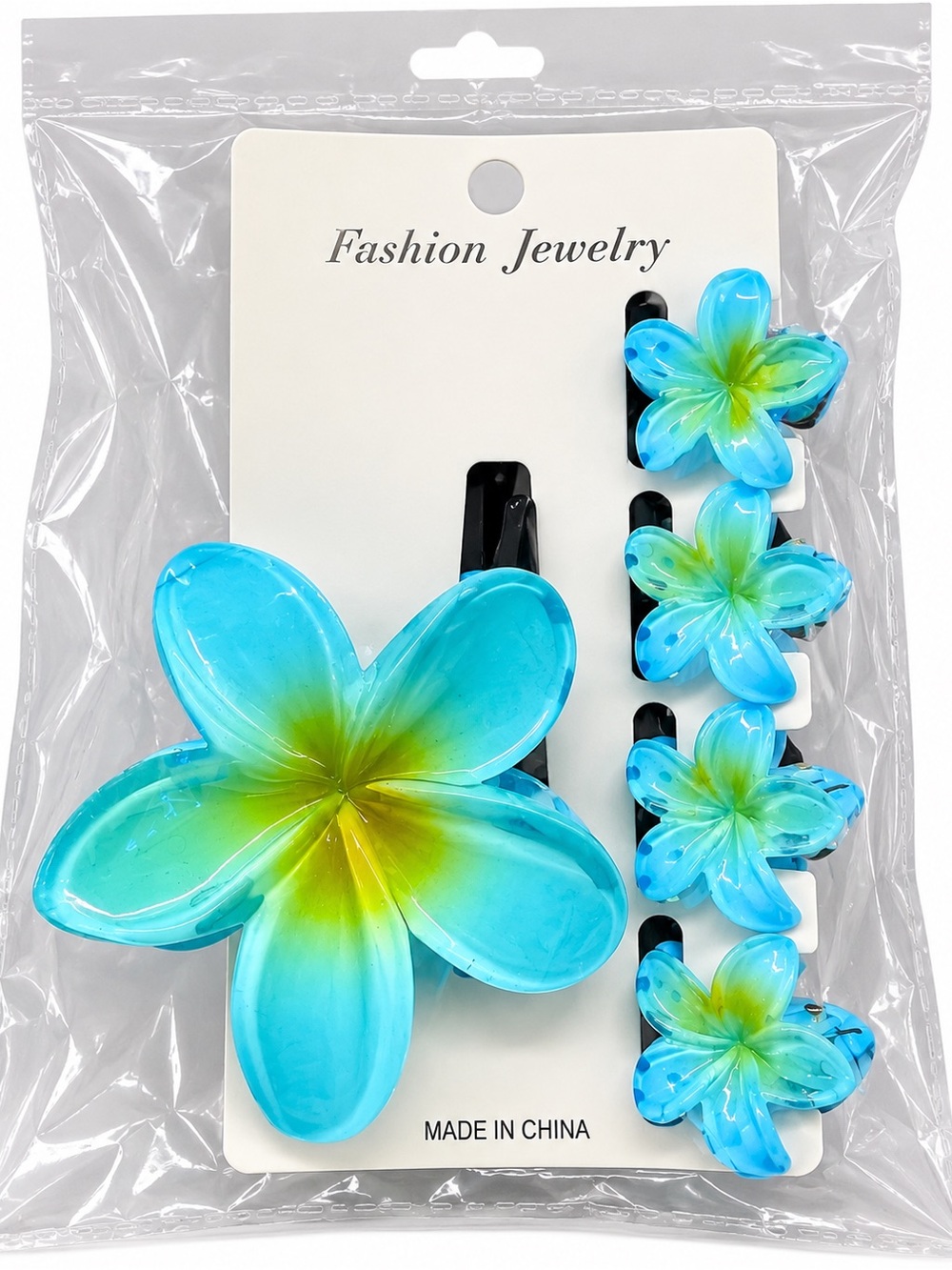 Fashion Jewelry Turquoise Blue and Green Floral Hair Clip Set